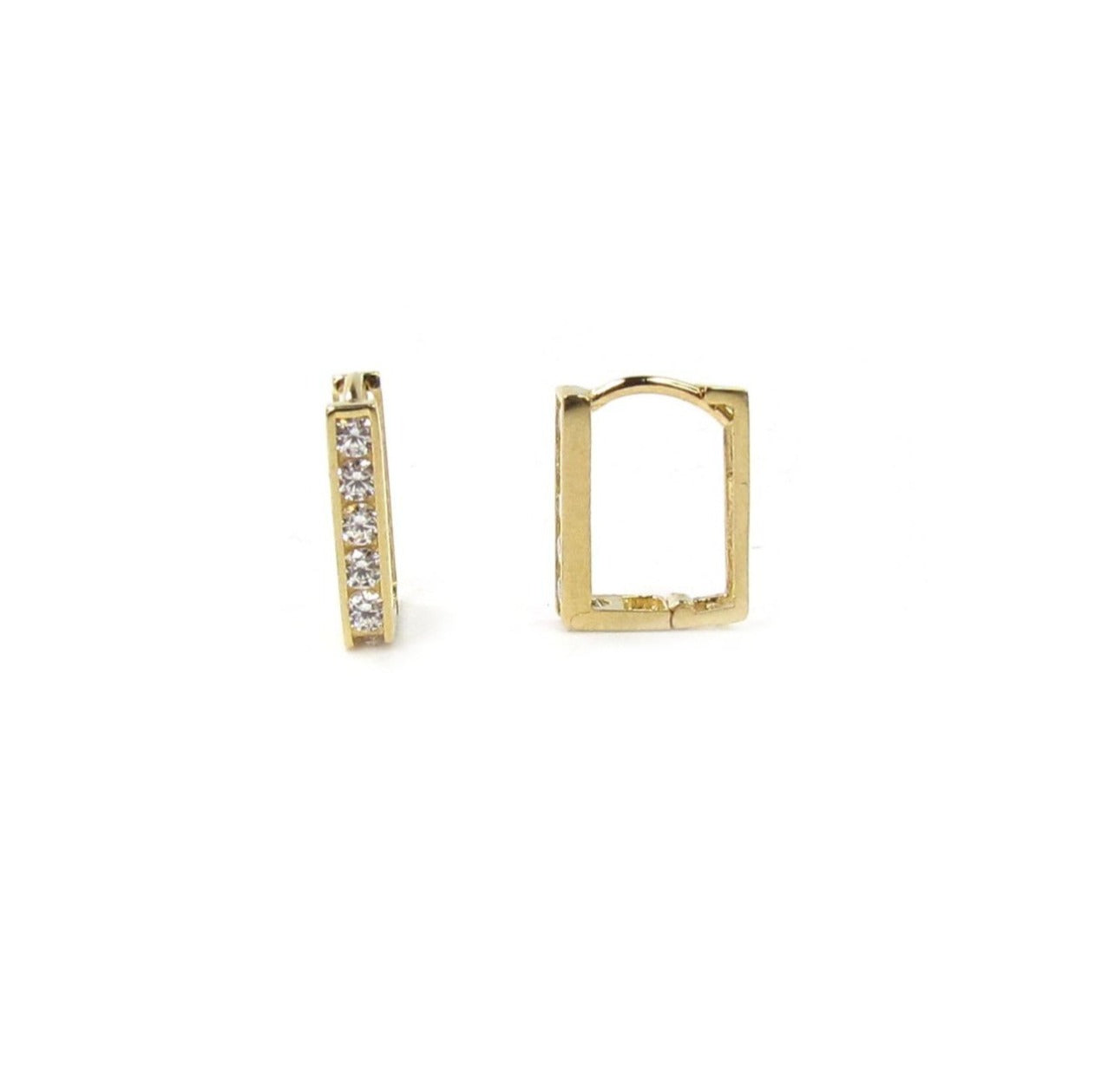 14K Gold Square CZ Hoop Earrings | Modern Geometric Everyday Hoops